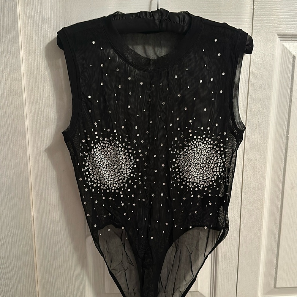 Size 3 by good American sleeveless sheer black crystal bodysuit brand new
